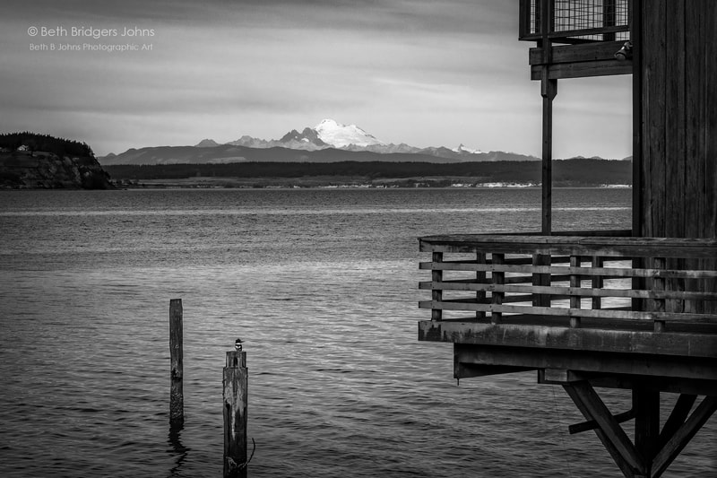 Coupeville, Mount Baker, Kingfisher, Penn Cove, Whidbey Island, Beth B Johns Photographic Art, black and white photography