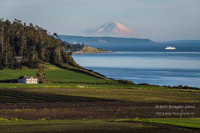 Ebey's Prairie, Mount Rainier and the Ferry House, Ebey's Reserve, Whidbey Island, Beth B Johns Photographic Art